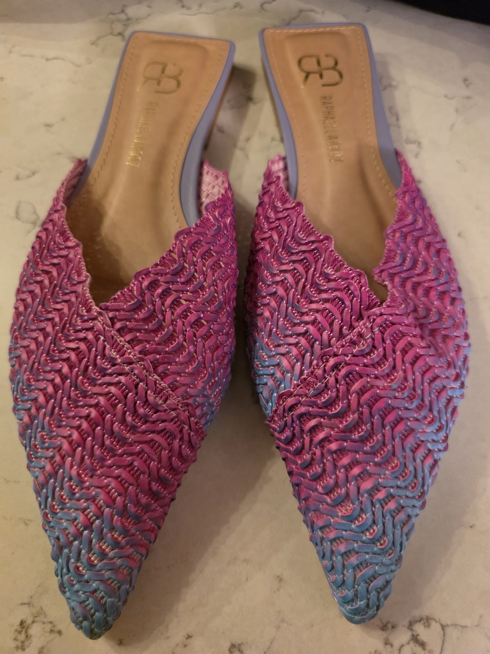 Anthropologie Pink and Blue Woven Pointed Mule